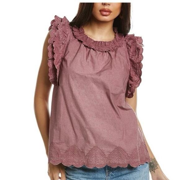 Sea Heidi Heart Quilt Flutter Sleeve Top size 4 - Picture 1 of 9